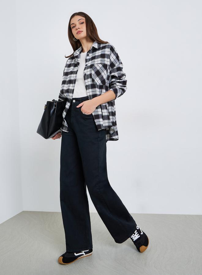 ستايلي بلوزة بقصة واسعة بنقشة مربعات وجيوب - Image 1